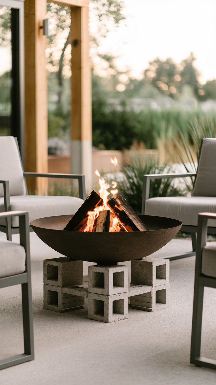 A cozy DIY fire pit area with seating for backyard entertaining.