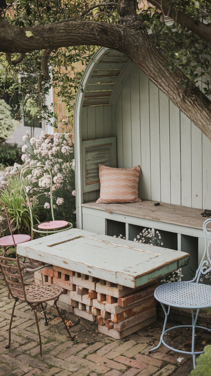 A garden built with reclaimed materials for a budget-friendly backyard.