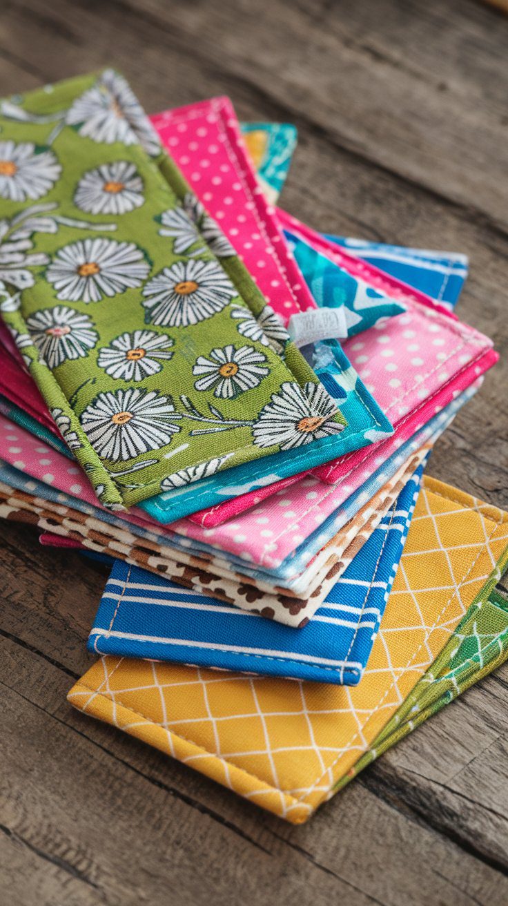 Handmade fabric bookmarks in colorful cotton prints with ribbon trim, a thoughtful handmade gift for book lovers.