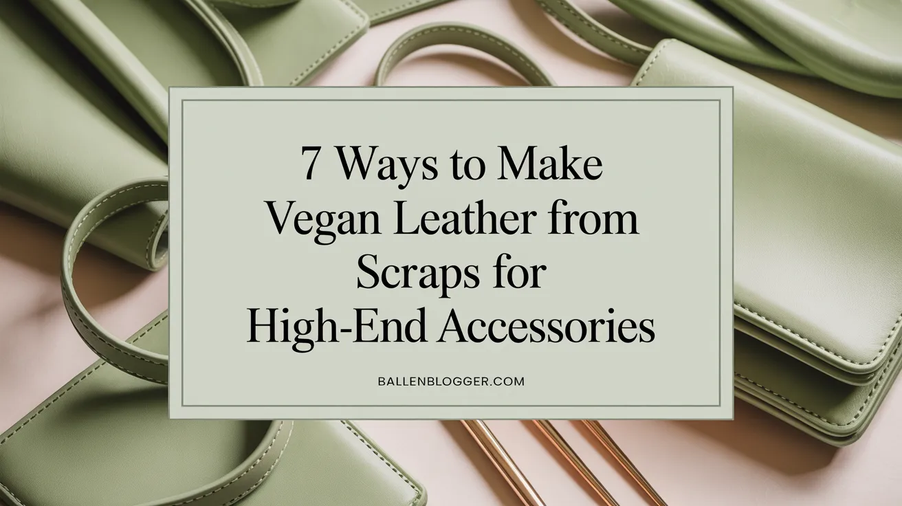A display with “7 Ways to Make Vegan Leather for High-End Accessories” in front of chic pastel green handbags with gold handles.