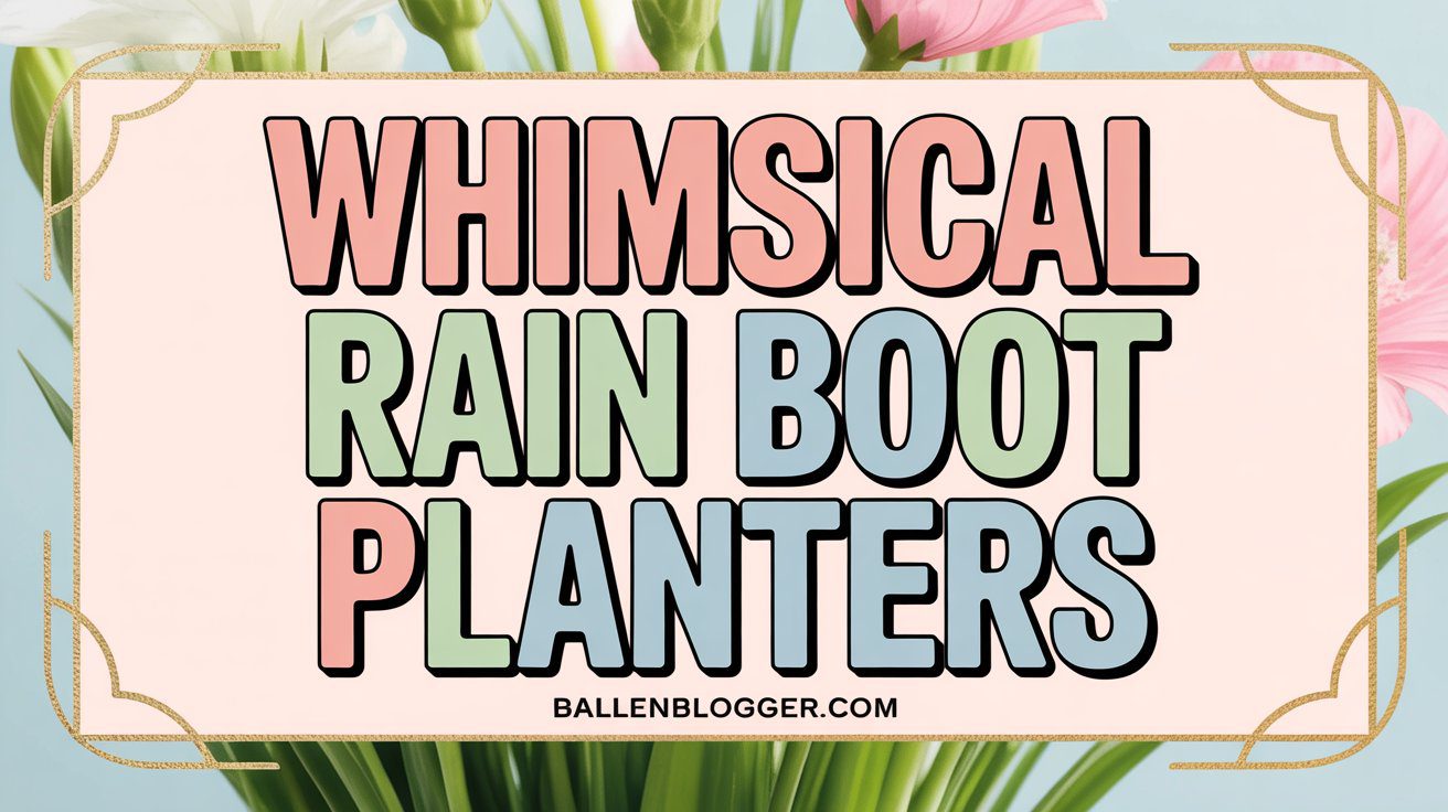 On a soft pastel backdrop with delicate flower details, bold colorful text announces: DIY Rain Boot Planters for Spring Porch.